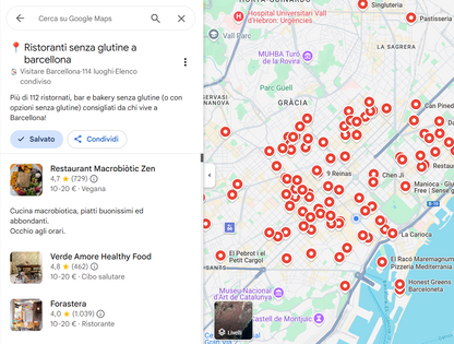 Map of gluten-free restaurants in Barcelona