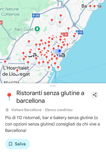 Map of gluten-free restaurants in Barcelona